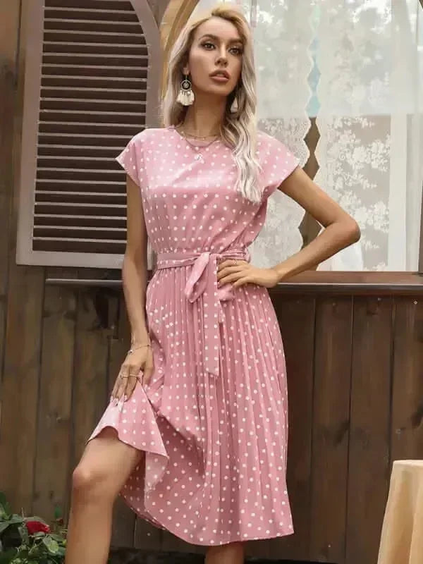 Romantic Polka Dot Chiffon Midi Dress