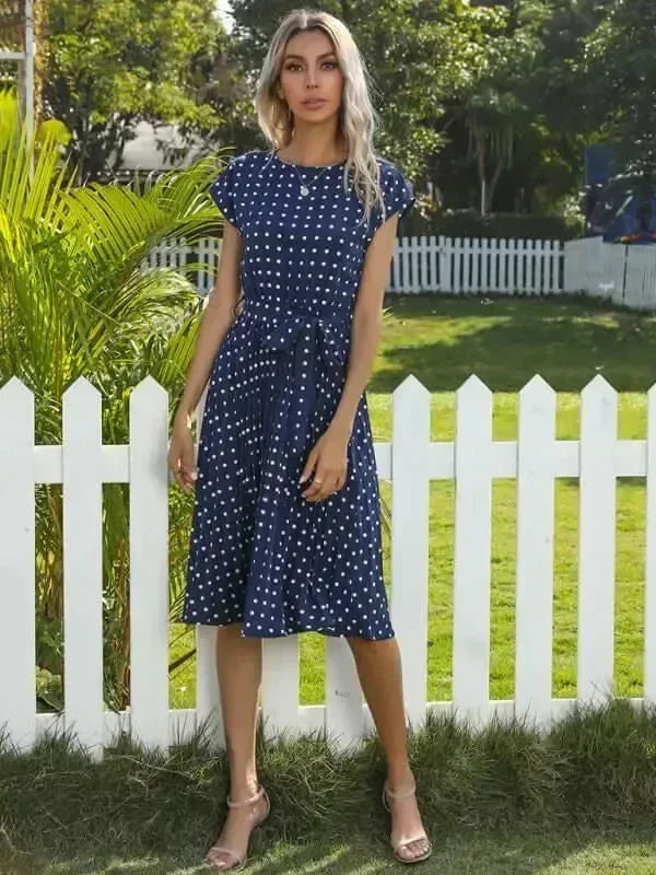Romantic Polka Dot Chiffon Midi Dress