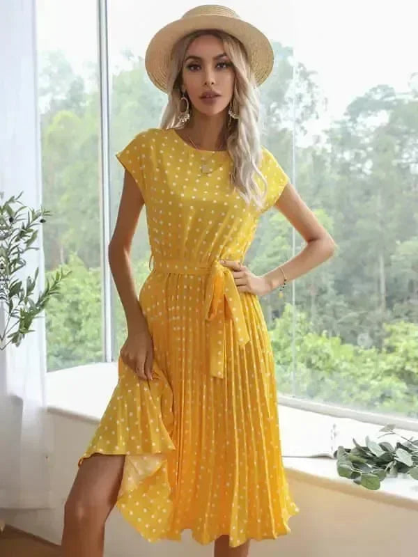 Romantic Polka Dot Chiffon Midi Dress
