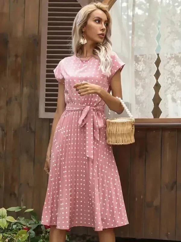 Romantic Polka Dot Chiffon Midi Dress