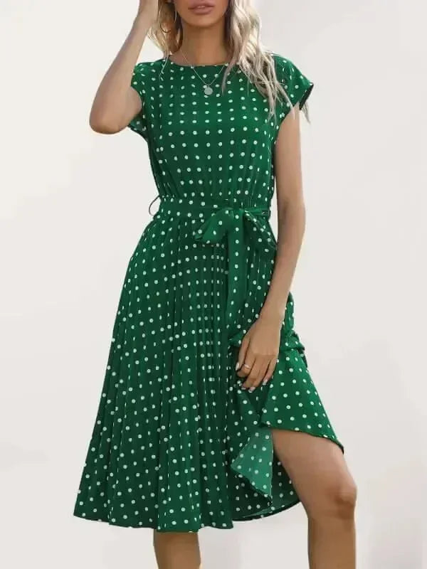 Romantic Polka Dot Chiffon Midi Dress