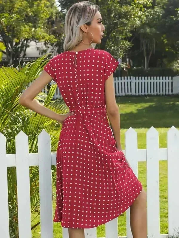 Romantic Polka Dot Chiffon Midi Dress
