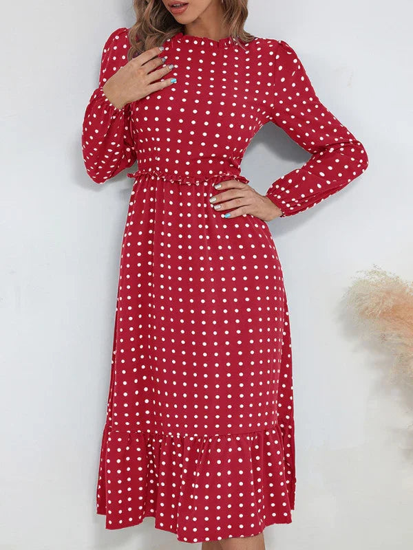 Romantic Polka Dot Cotton Midi Dress