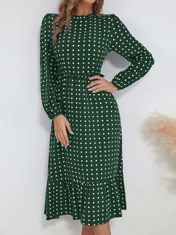 Romantic Polka Dot Cotton Midi Dress