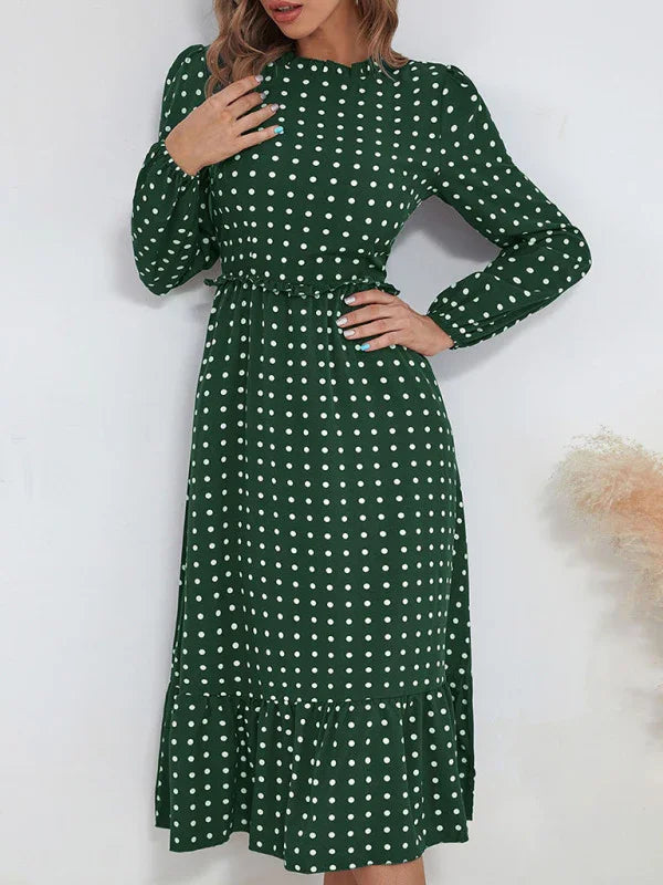 Romantic Polka Dot Cotton Midi Dress