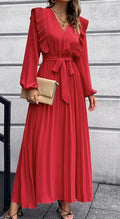 Romantic Red Pleated Wrap Maxi Dress