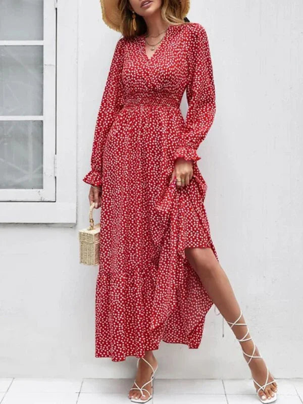 Romantic Red Polka Dot Maxi Dress
