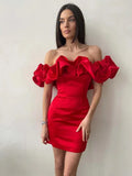 Romantic Red Satin Bodycon Mini Dress