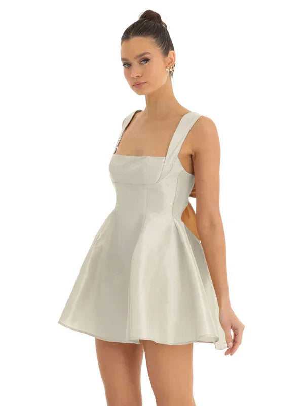 Romantic Satin Bow Skater Mini Dress