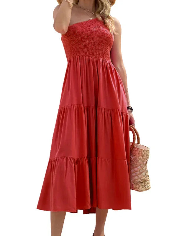 Romantic Strapless Cotton Midi Dress