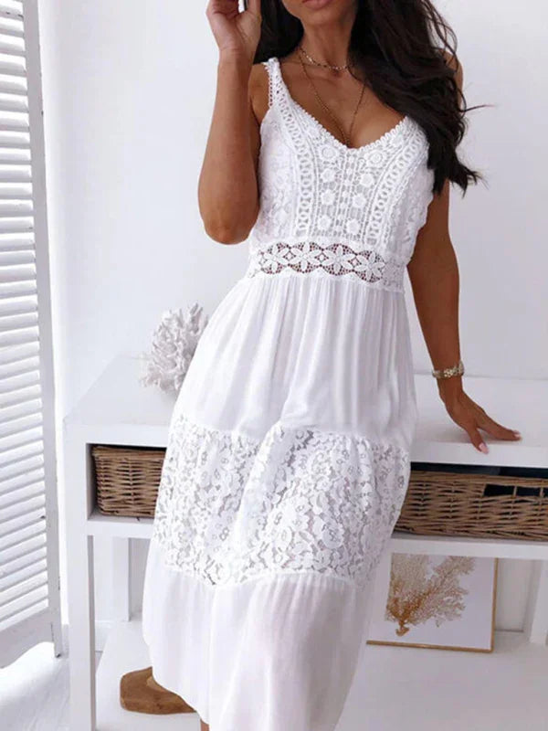 Romantic White Lace Midi Dress