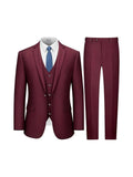 Men's Custom 3-Piece Slim Fit Suit – Single Breasted Cotton Tuxedo, Vest & Pants, Burgundy