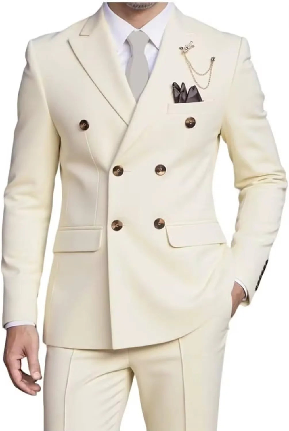 Men's Double Breasted Wedding Suit – 3 Piece Groom Set