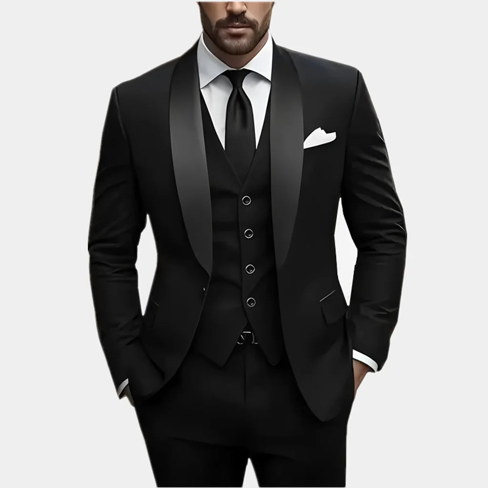 Men's Solid Color Formal Three Piece Suit