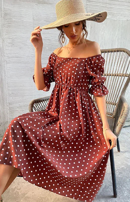 Vintage Red Polka Dot Chiffon Midi Dress