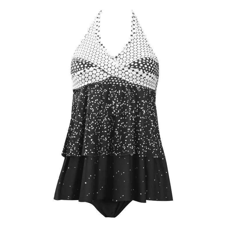 Women Black Geometric Tankini Set