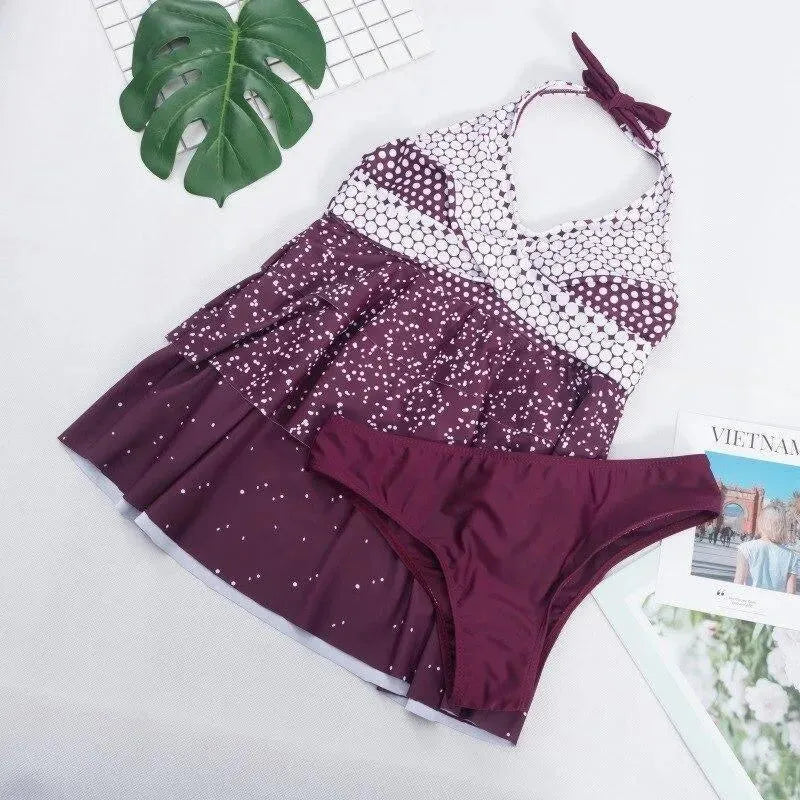 Women Black Geometric Tankini Set