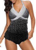 Women Black Geometric Tankini Set