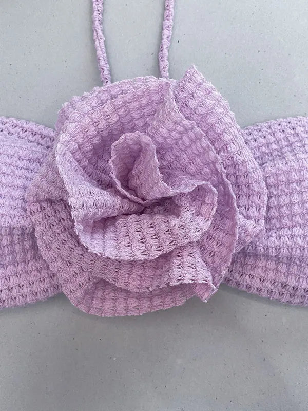 Women Floral White Bandeau Bikini Set