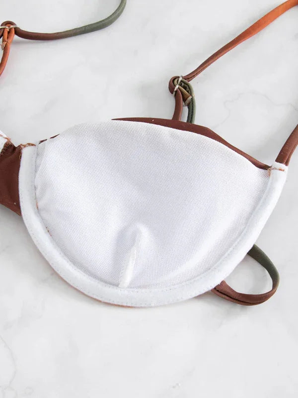 Women Red Orange Bralette Bikini Set