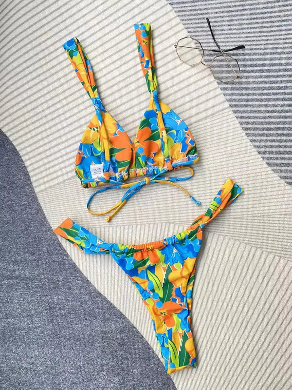 Women Tropical Floral String Bikini Set
