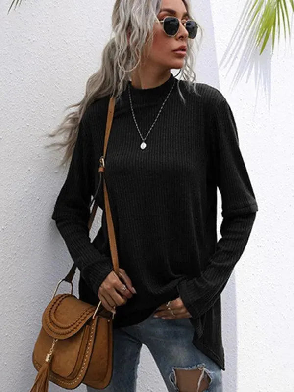 Women’s Black Turtleneck Pullover Sweater – Relaxed Fit
