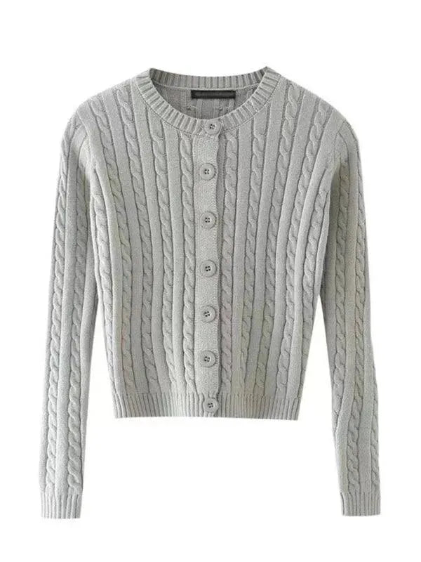 Women’s Cable Knit V-Neck Cardigan Sweater – Retro Button Style