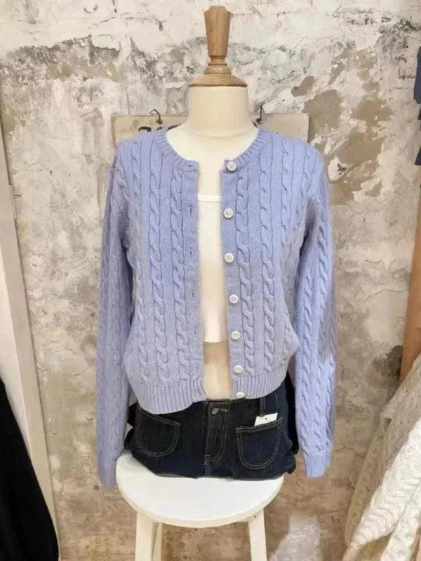 Women’s Cable Knit V-Neck Cardigan Sweater – Retro Button Style