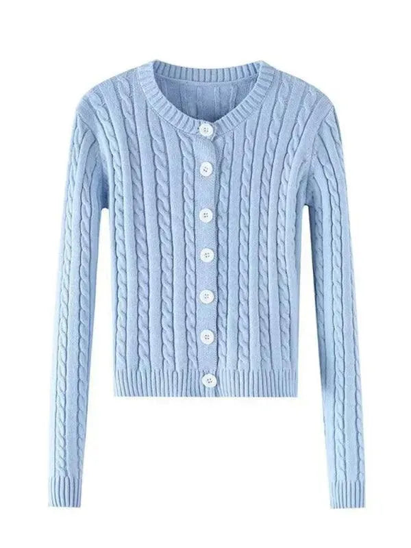 Women’s Cable Knit V-Neck Cardigan Sweater – Retro Button Style