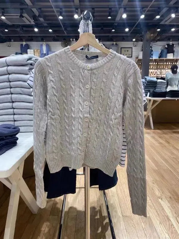 Women’s Cable Knit V-Neck Cardigan Sweater – Retro Button Style