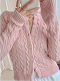 Women’s Cable Knit V-Neck Cardigan Sweater – Retro Button Style