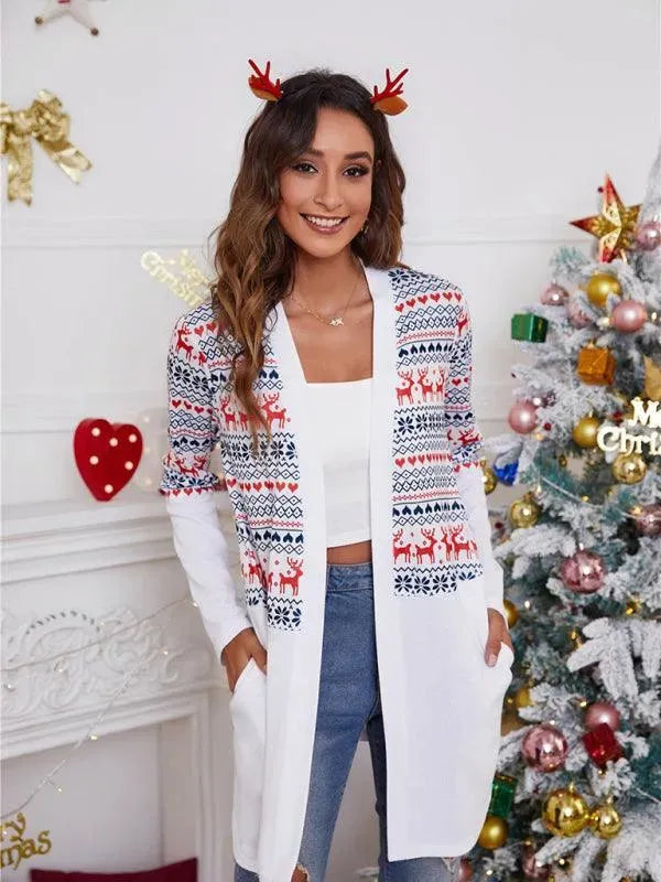 Women’s Christmas Print Longline Cardigan Sweater – Winter Knit