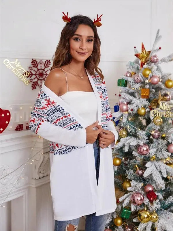 Women’s Christmas Print Longline Cardigan Sweater – Winter Knit