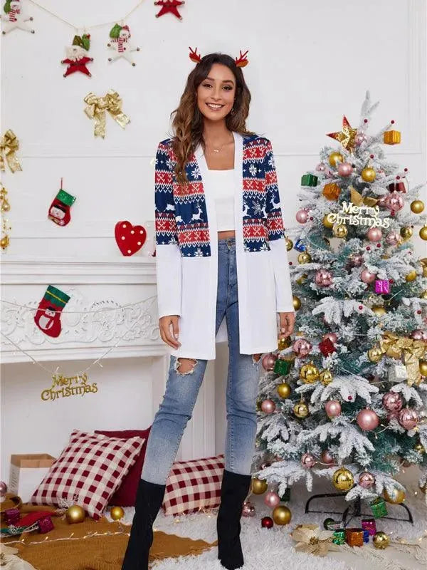 Women’s Christmas Print Longline Cardigan Sweater – Winter Knit