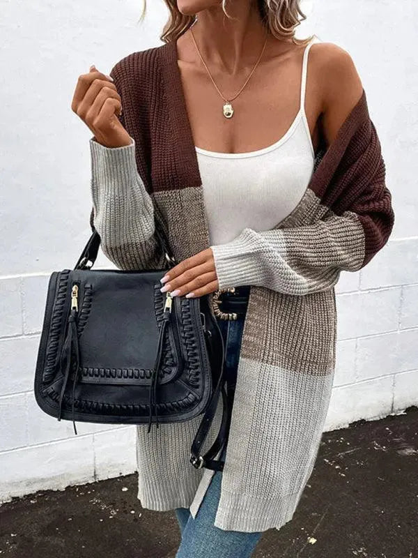 Women’s Colorblock Longline Cardigan Sweater – V-Neck