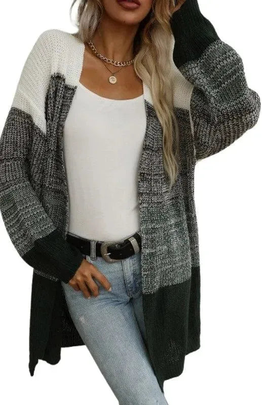 Women’s Colorblock Longline Cardigan Sweater – V-Neck