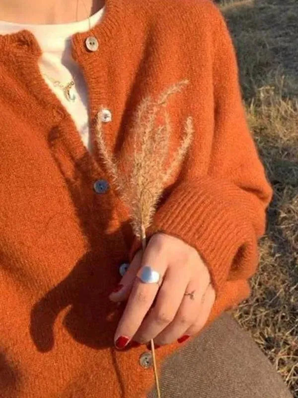 Women’s Crew Neck Button Cardigan Sweater – Minimalist Knit