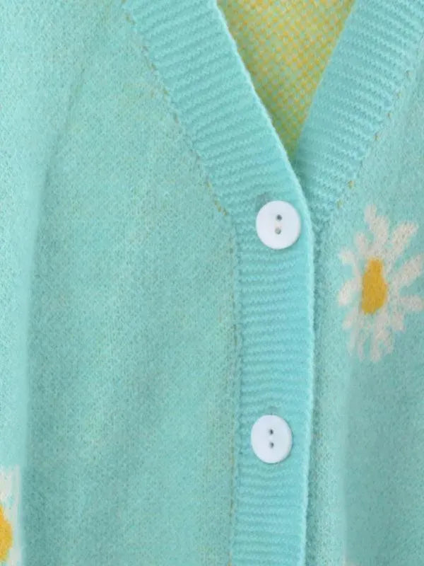 Women’s Daisy Knit Cardigan Sweater – V-Neck Button