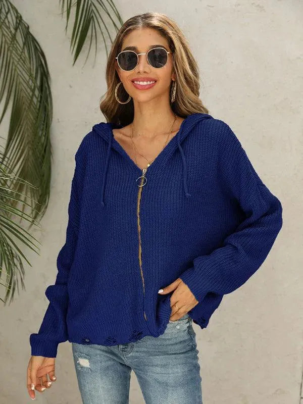 Women’s Hooded Full-Zip Cardigan Sweater – All-Season Acrylic Knit