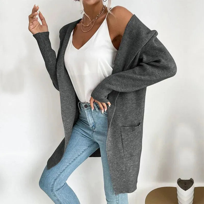 Women’s Hooded Longline Cardigan Sweater – Cozy Knit