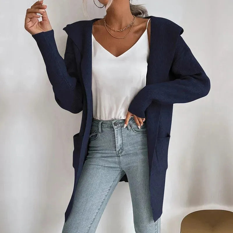Women’s Hooded Longline Cardigan Sweater – Cozy Knit