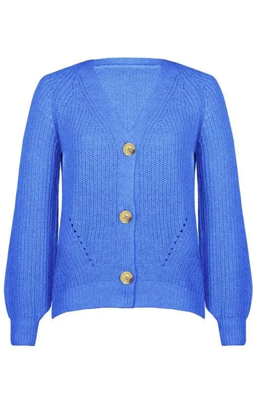 Women’s Lantern Sleeve V-Neck Cardigan Sweater – Button Knit