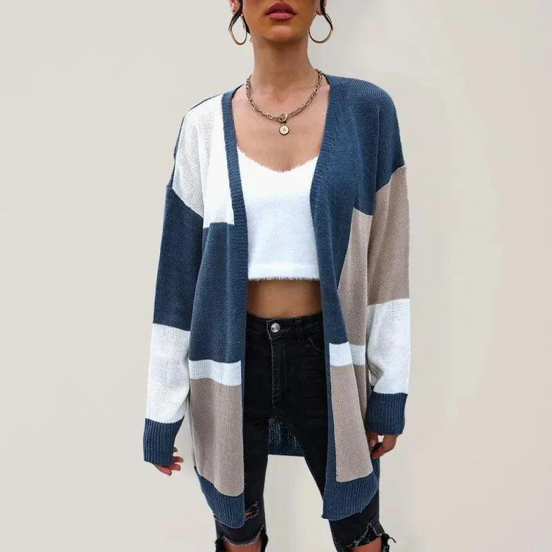 Women's Longline Colorblock V-Neck Cardigan Sweater