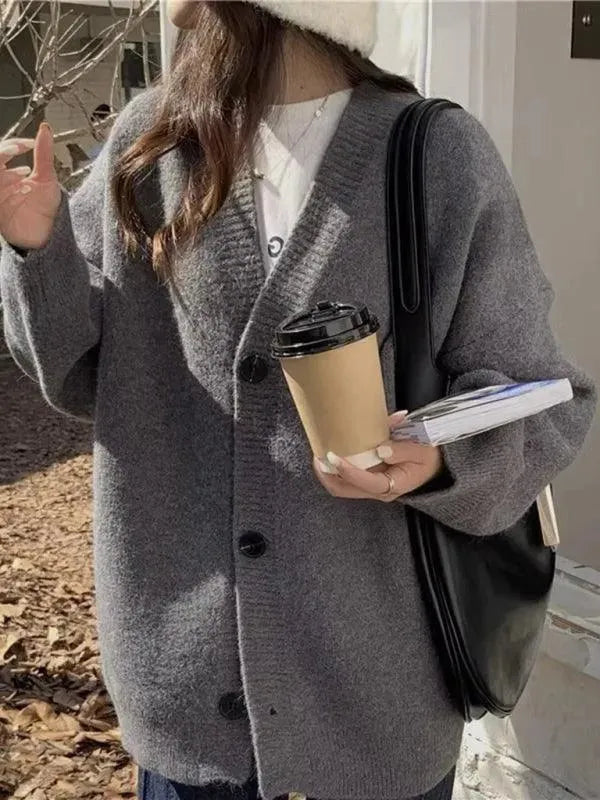 Women's Oversized V-Neck Button Cardigan Sweater