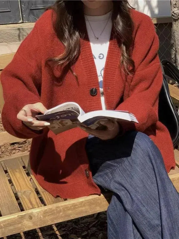 Women's Oversized V-Neck Button Cardigan Sweater