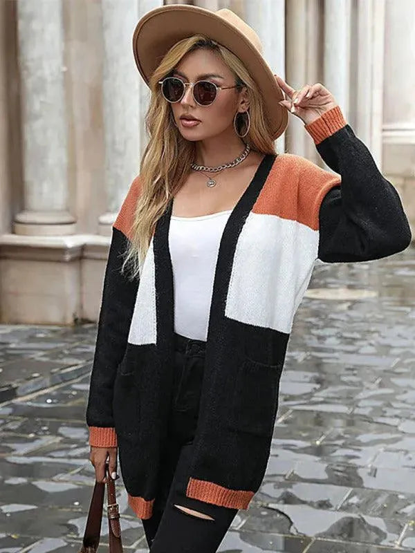 Women’s Patchwork Color Block Cardigan Sweater – Longline Knit