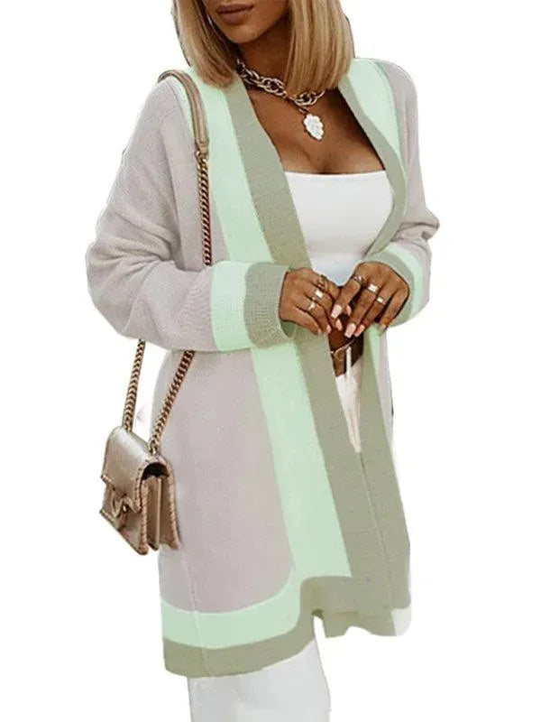 Women’s Patchwork Longline Cardigan Sweater – Color Block Knit