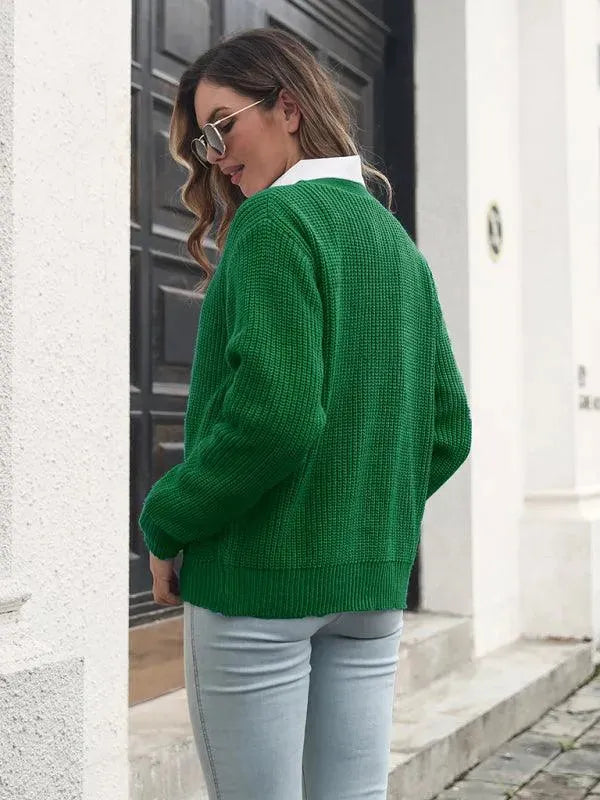 Women's Relaxed Fit V-Neck Button Cardigan Sweater