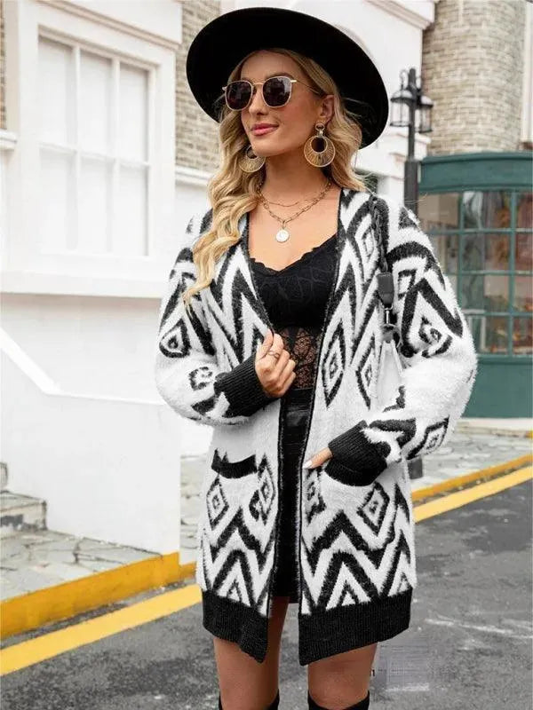 Women's Retro Diamond Longline Cardigan Sweater
