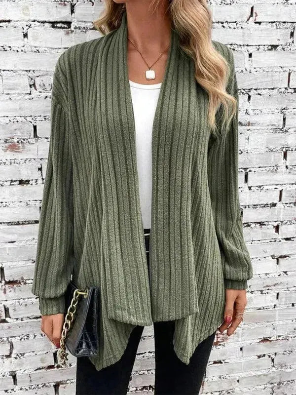 Women’s Ribbed Open Front Cardigan Sweater – Longline Slip-On
